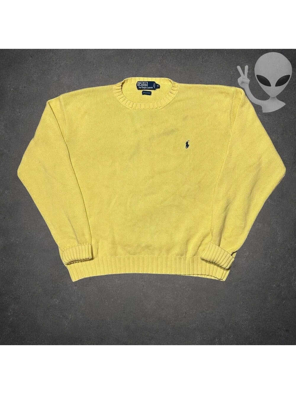 Polo Ralph Lauren Knit Crewneck Sweater Mens XL Yellow Cotton Pony Logo Vintage